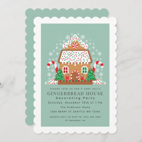 Cute Gingerbread House Decorating Holiday Party Invitation