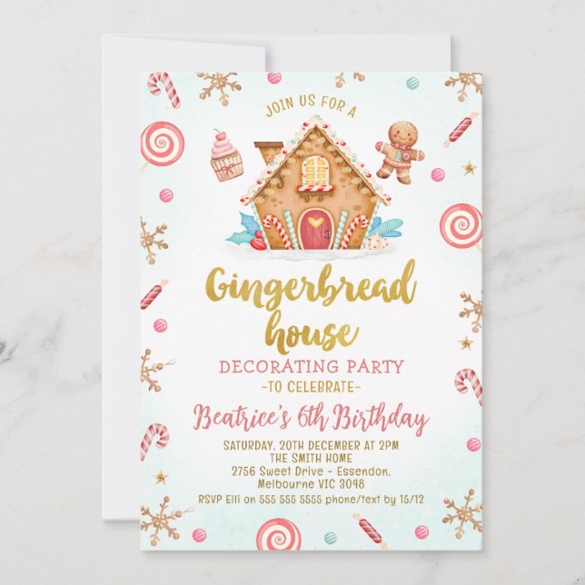 Cute Gingerbread House Decorating Party Birthday  Invitation (Front)