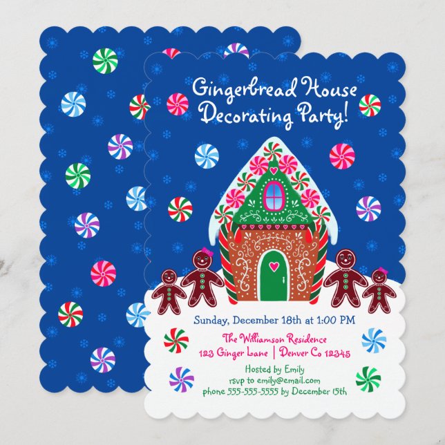 Cute Gingerbread House Decorating Party Christmas Invitation (Front/Back)
