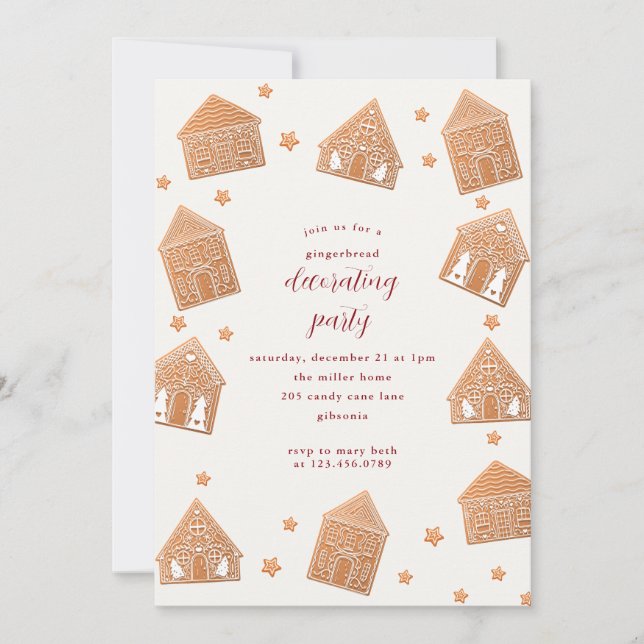Cute Gingerbread House Decorating Party Christmas  Invitation (Front)