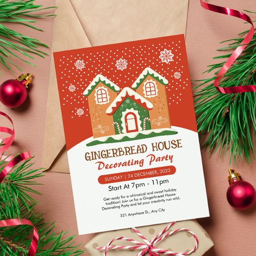 Cute Gingerbread House Decorating Party  Invitation