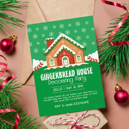 Cute Gingerbread House Decorating Party Invitation