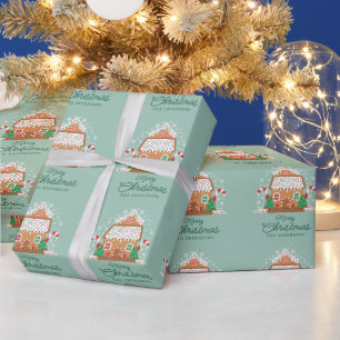 Cute Gingerbread House Family Name Wrapping Paper