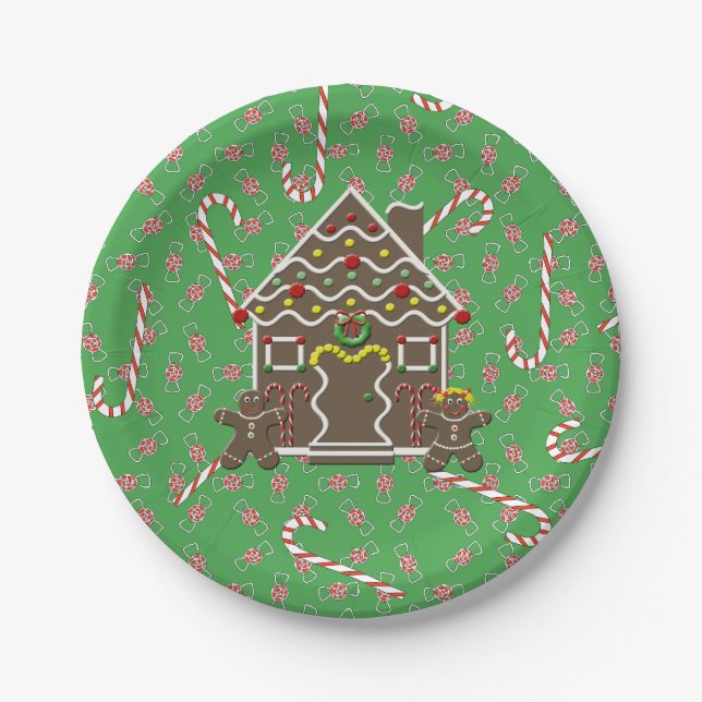 Cute Gingerbread House Gingerbread Couple Paper Plates (Front)