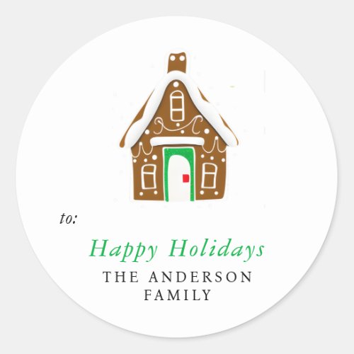 Cute Gingerbread House Happy Holidays Christmas Classic Round Sticker
