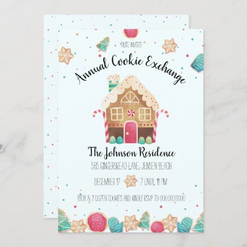 Cute Gingerbread House Holiday Cookie Exchange Invitation