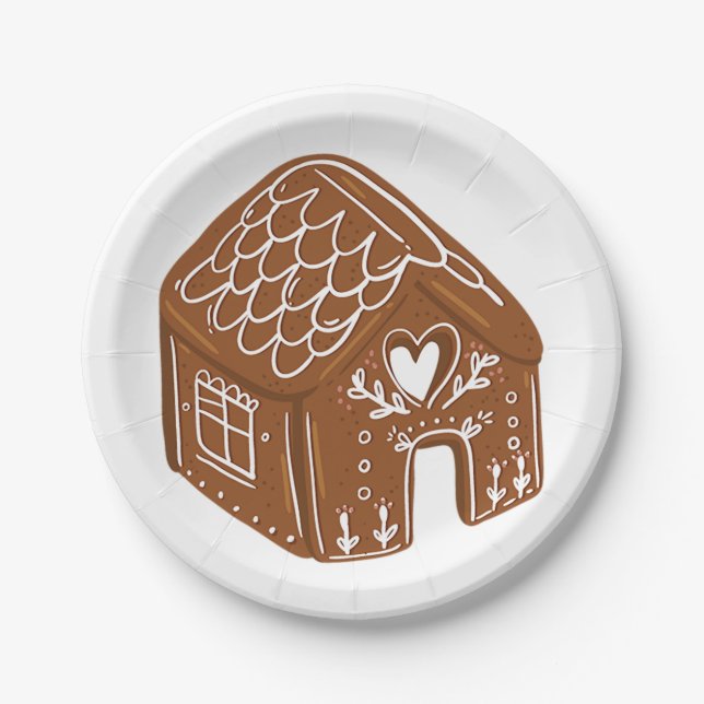 Cute Gingerbread House Holiday Cookie Paper Plates (Front)