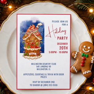 Cute Gingerbread House Holiday Party Invitation