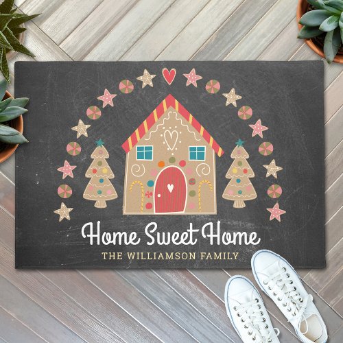 Cute Gingerbread House Home Sweet Home Chalkboard Doormat