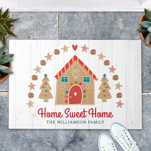 Cute Gingerbread House Home Sweet Home Rustic Wood Doormat