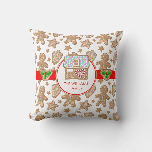 Cute Gingerbread House | Men Family Name Throw Pillow (Front)