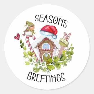 Cute Gingerbread House Seasons Greetings Christmas Classic Round Sticker