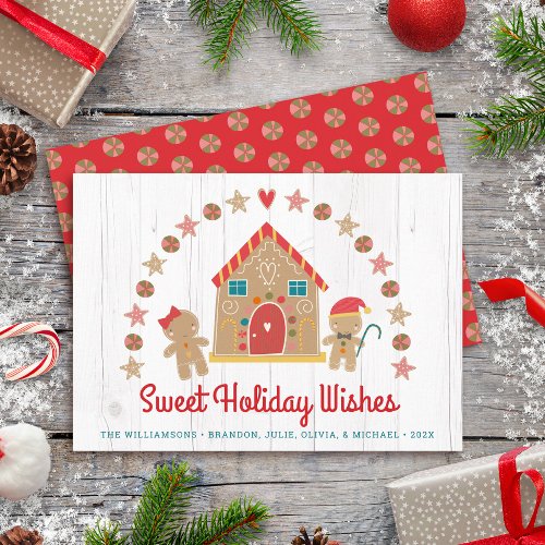 Cute Gingerbread House Sweet Wishes Rustic Wood Holiday Card