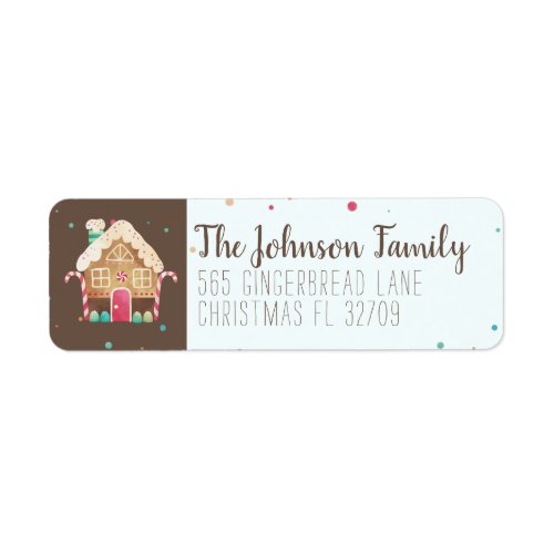 Cute Gingerbread House Watercolor Typography Blue Label