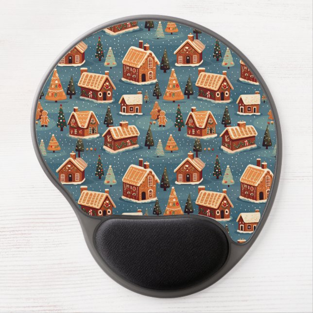 Cute Gingerbread Houses and Trees Gel Mouse Pad (Front)