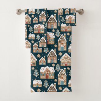 Cute Gingerbread Houses & Cookies Blue Christmas 