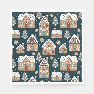 Cute Gingerbread Houses & Cookies Blue Christmas 