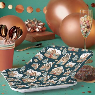 Cute Gingerbread Houses & Cookies Blue Christmas 