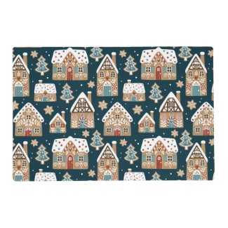Cute Gingerbread Houses & Cookies Blue Christmas 