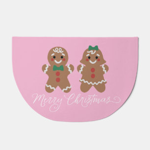 Cute gingerbread kids with bows doormat