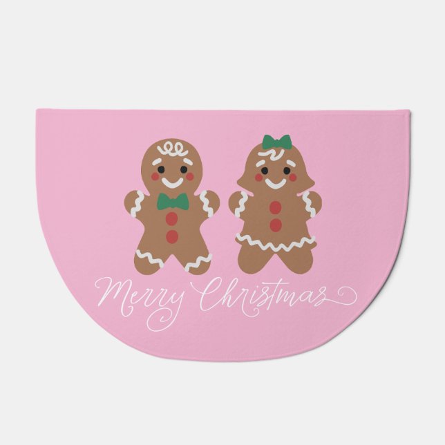 Cute gingerbread kids with bows doormat (Front)
