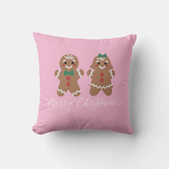 Cute gingerbread kids with bows throw pillow (Front)