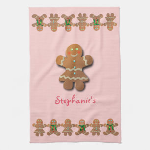 Cute Gingerbread Lady With Party Dress Kitchen Towel