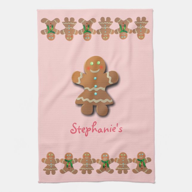 Cute Gingerbread Lady With Party Dress Kitchen Towel (Vertical)