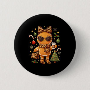 Cute Gingerbread Leopard Christmas Xmas Girl Women Button