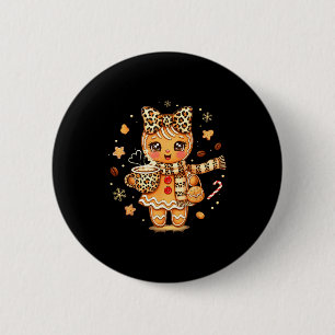 Cute Gingerbread Leopard Christmas Xmas Girl Women Button