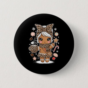 Cute Gingerbread Leopard Christmas Xmas Girl Women Button