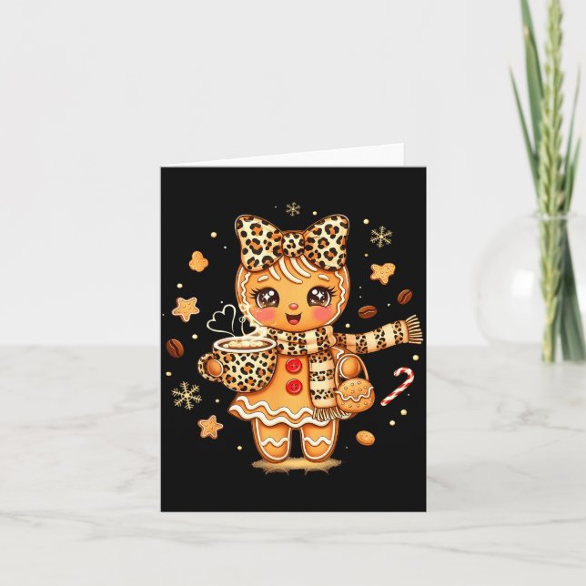 Cute Gingerbread Leopard Christmas Xmas Girl Women Card (Front)