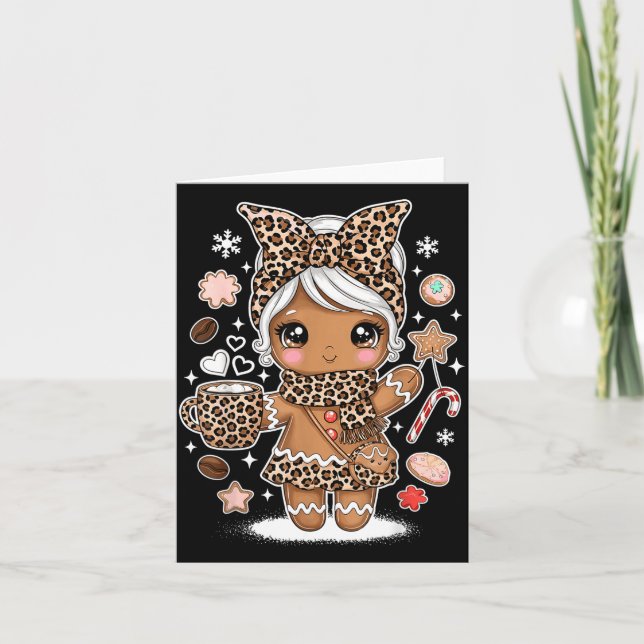 Cute Gingerbread Leopard Christmas Xmas Girl Women Card (Front)