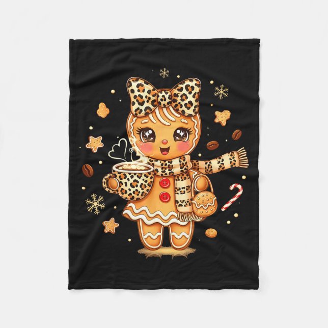 Cute Gingerbread Leopard Christmas Xmas Girl Women Fleece Blanket (Front)