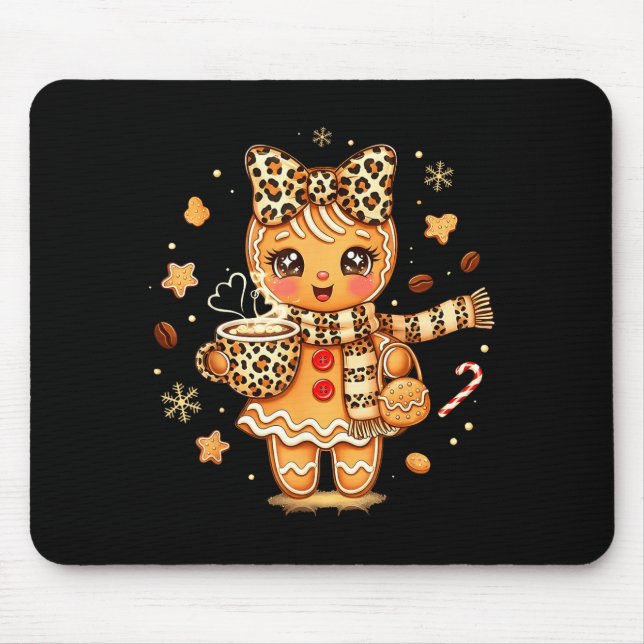 Cute Gingerbread Leopard Christmas Xmas Girl Women Mouse Pad (Front)