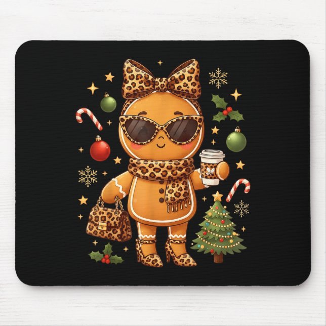 Cute Gingerbread Leopard Christmas Xmas Girl Women Mouse Pad (Front)