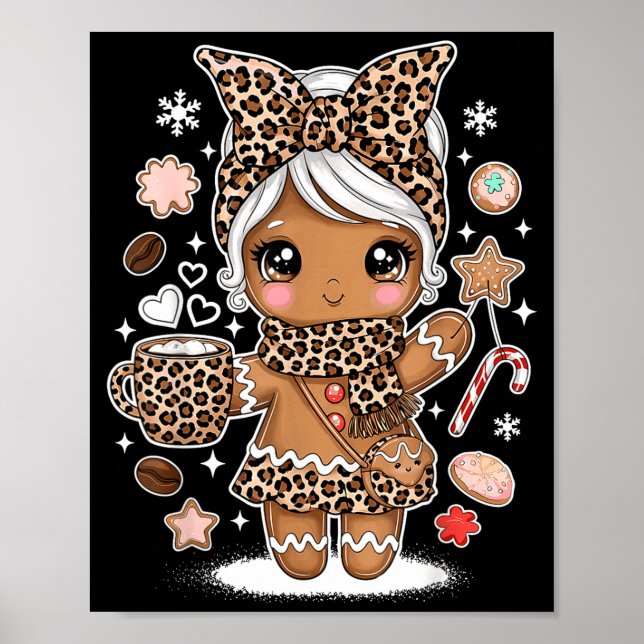 Cute Gingerbread Leopard Christmas Xmas Girl Women Poster (Front)