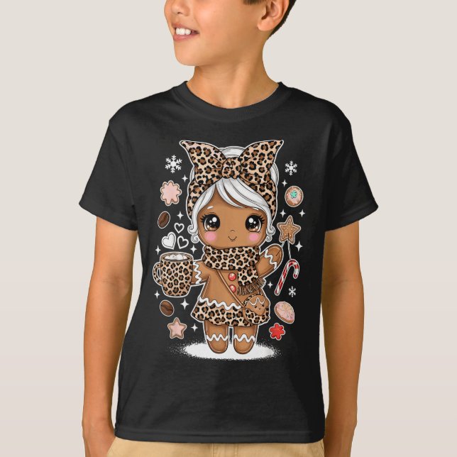 Cute Gingerbread Leopard Christmas Xmas Girl Women T-Shirt (Front)