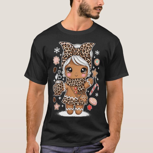 Cute Gingerbread Leopard Christmas Xmas Girl Women T-Shirt (Front)