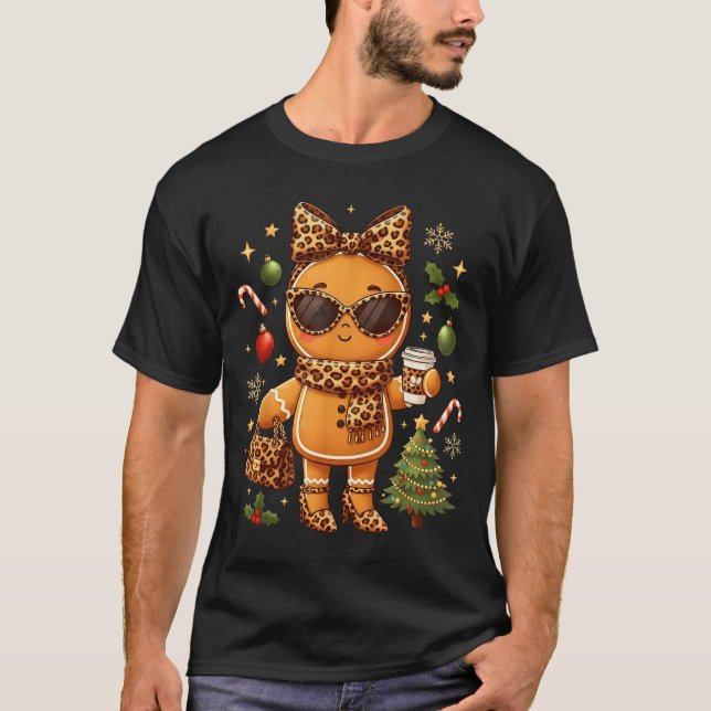 Cute Gingerbread Leopard Christmas Xmas Girl Women T-Shirt (Front)