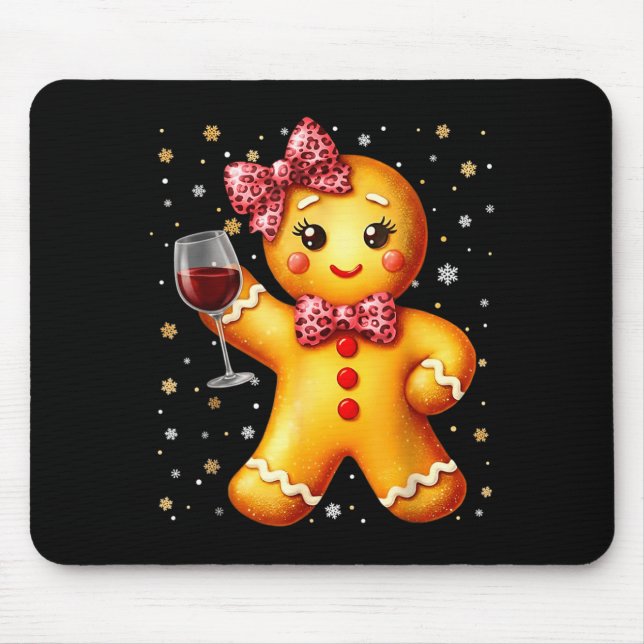 Cute Gingerbread Leopard Coquette Christmas Wine X Mouse Pad (Front)