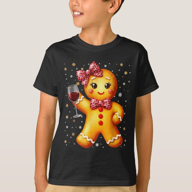 Cute Gingerbread Leopard Coquette Christmas Wine X T-Shirt (Front)
