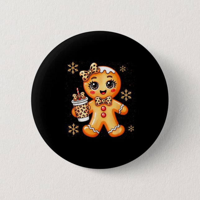 Cute Gingerbread Leopard Coquette Christmas Xmas G Button (Front)