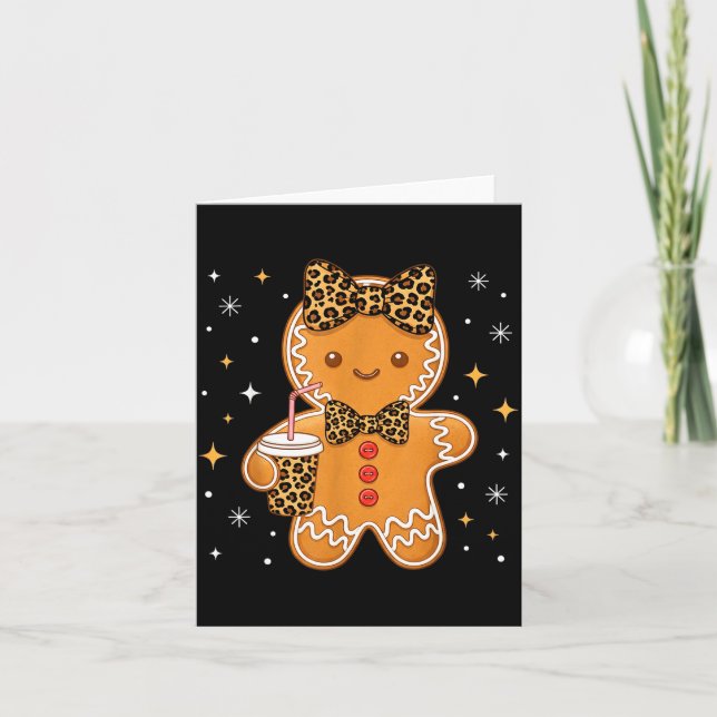 Cute Gingerbread Leopard Coquette Christmas Xmas G Card (Front)