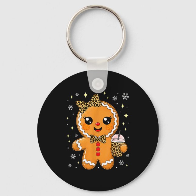 Cute Gingerbread Leopard Coquette Christmas Xmas G Keychain (Front)
