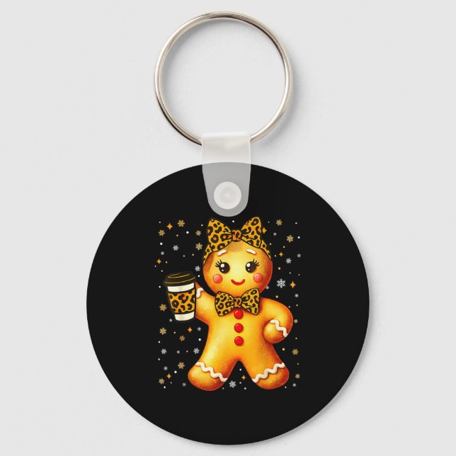 Cute Gingerbread Leopard Coquette Christmas Xmas G Keychain (Front)