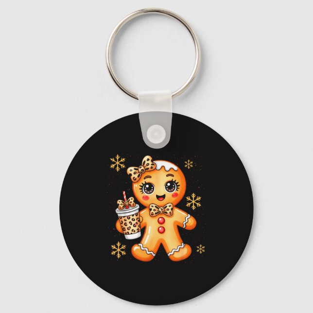 Cute Gingerbread Leopard Coquette Christmas Xmas G Keychain (Front)