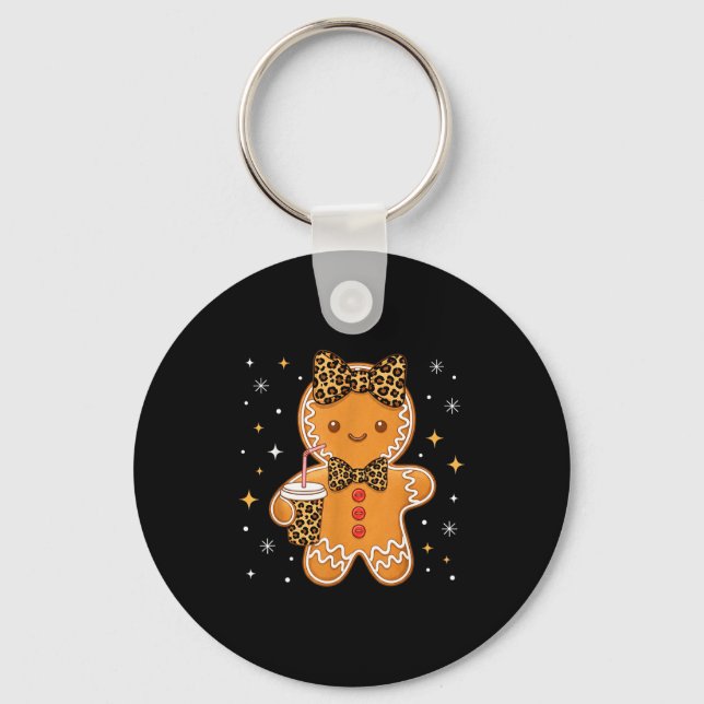 Cute Gingerbread Leopard Coquette Christmas Xmas G Keychain (Front)