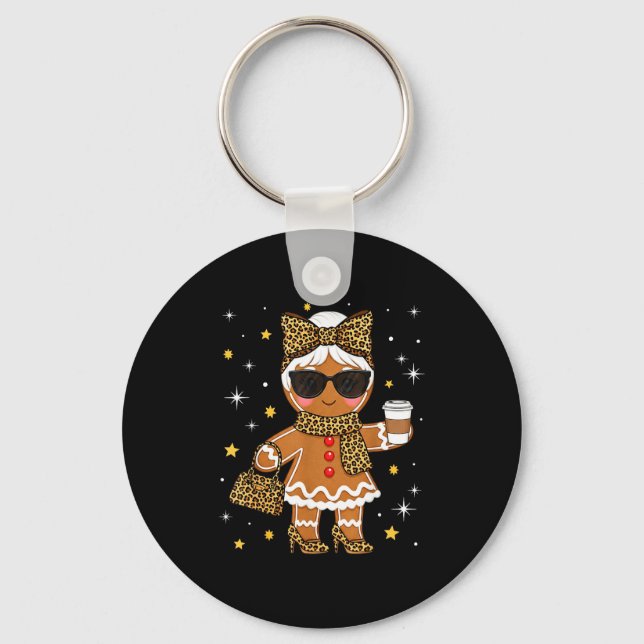 Cute Gingerbread Leopard Coquette Christmas Xmas G Keychain (Front)