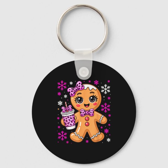 Cute Gingerbread Leopard Coquette Christmas Xmas G Keychain (Front)